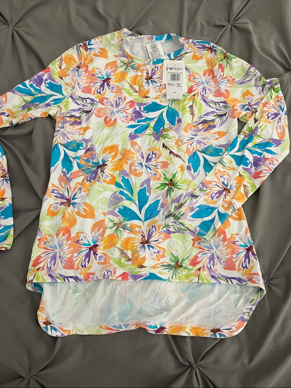 Roxy Floral Long Sleeve Rash Guard - Blue, Orange, Purple, Green - Picture 5 of 6